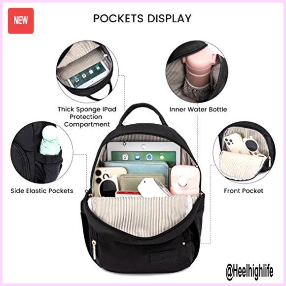 Lightweight Mini Backpack, Waterproof Nylon, 7 Pockets, Travel Daypack main image 2